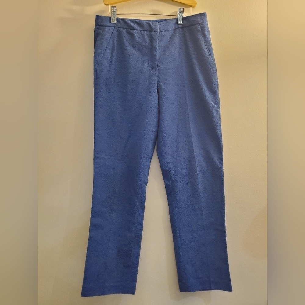 Linea Domani Capri Pant blue brocade cigarette cropped pant size 2